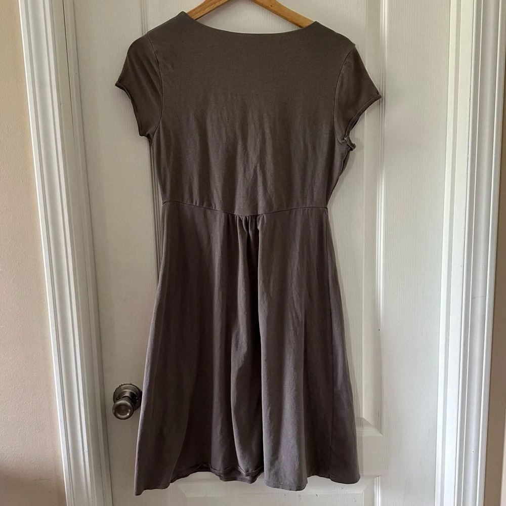 Garnet Hill V neck midi dress charcoal gray - Picture 2 of 9